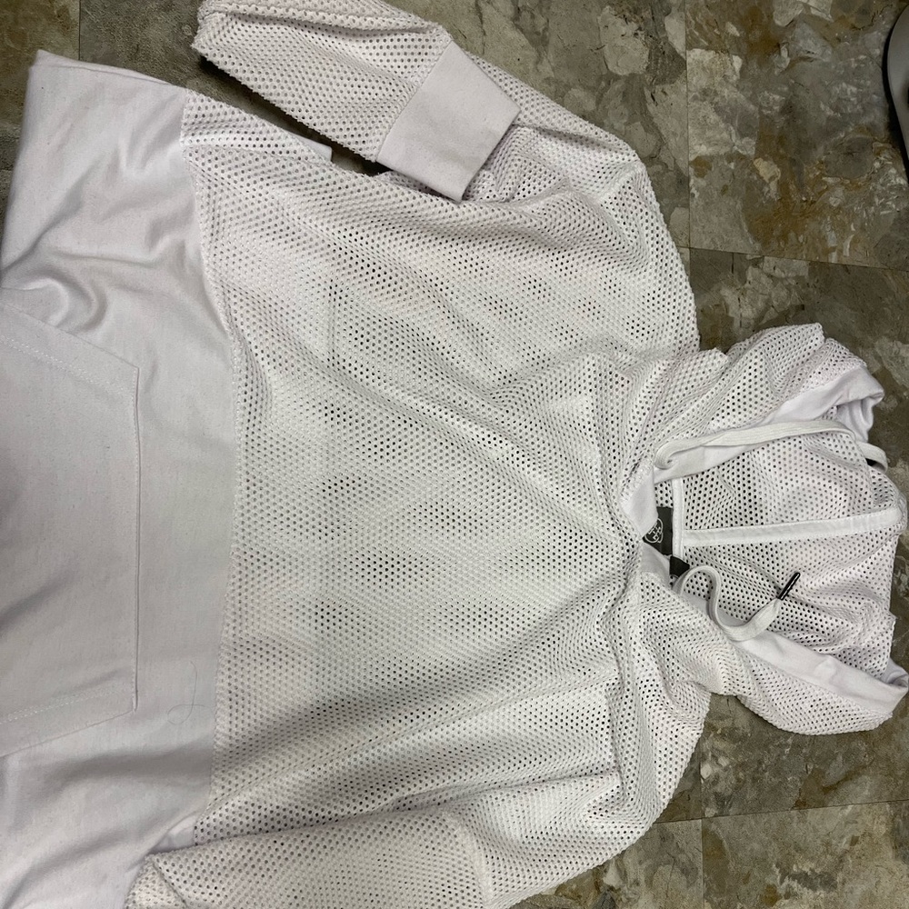 White hoodie with mesh top